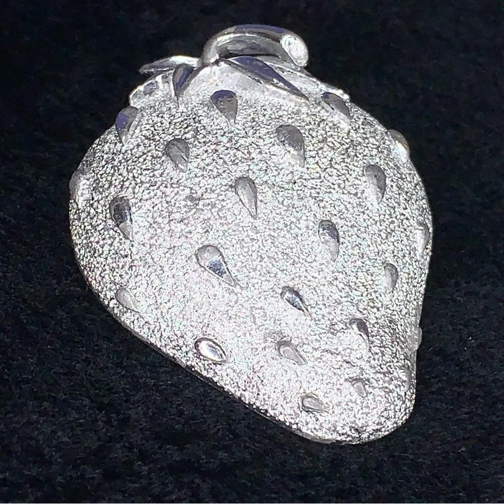 Vintage Sarah Coventry Large Strawberry Brooch Pin Cottagecore Silver Signed